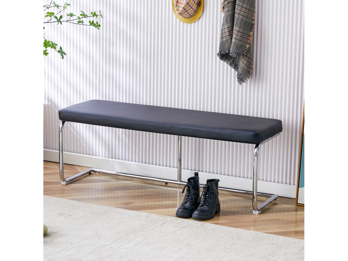 Banco De Cuero Negro Con Estructura Cromada – 130 Cm
