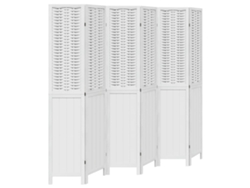 Biombo separador de ambientes, 6 paneles en madera de paulownia y bambú blanco Dec031056