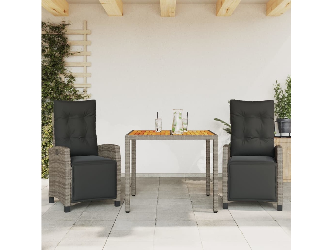 Conjunto de comedor de jardín de 3 piezas con cojines DKD Home Decor, ratán gris