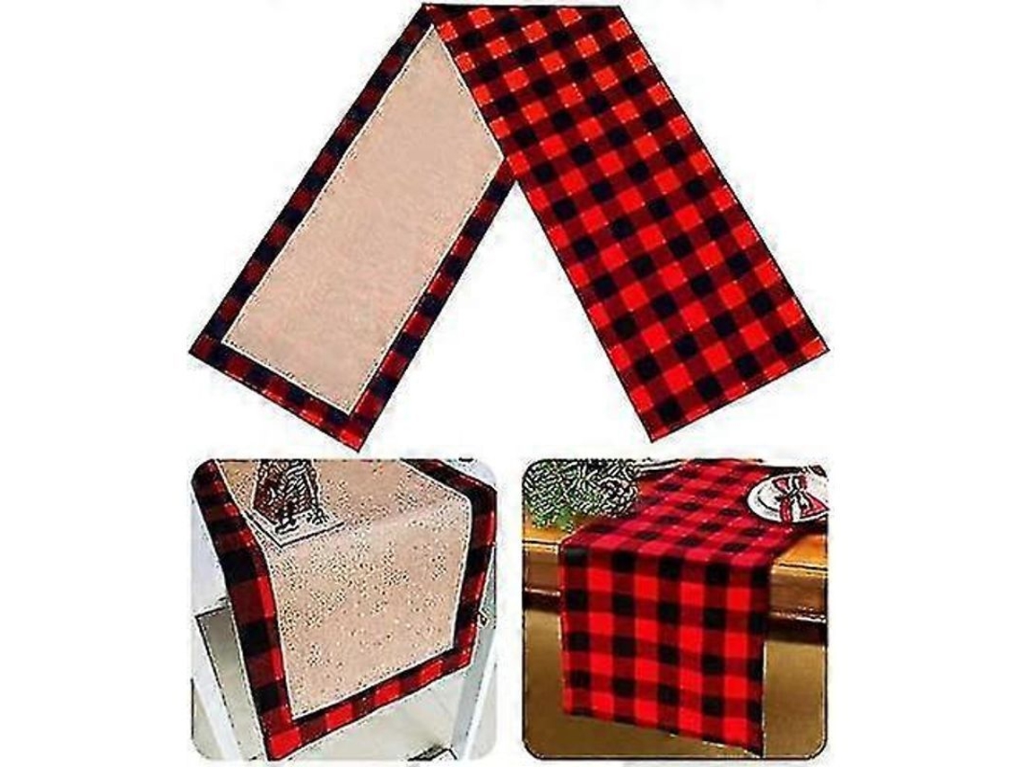 2026-mantel De Mesa Reversible Navideño Tela De Algodón Y Jute Cuadros Rojos Y Negros Para Fiesta Cumpleaños Decoración Hogar