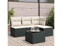 Conjunto de sofá de jardín de 5 piezas con cojines de mimbre sintético negro, Dkd Home Decor
