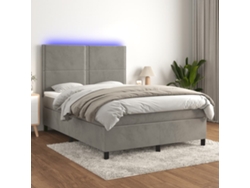 Cama Box Spring Colchón Y Led Terciopelo Gris Claro 140x200 Cm