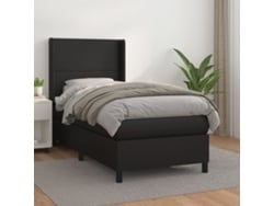 Cama Box Spring Con Colchón Cuero Sintético Negro 90x190 Cm