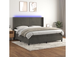 Cama Box Spring Colchón Y Led Terciopelo Gris Oscuro 200x200 Cm