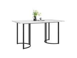 Mesa de comedor de 140 x 80 cm con patas ajustables y marco de metal con revestimiento de mármol blanco y negro.