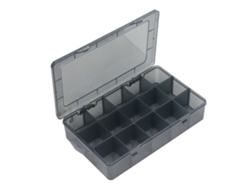 Caja de almacenamiento con sistema de clasificación, 15 estantes transparentes y separadores extraíbles para piezas, tornillos y tuercas.