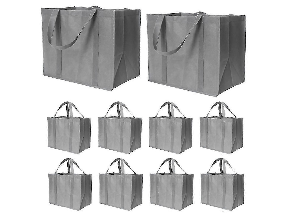 Paquete de 10 bolsas de compra plegables y reutilizables de 35 litros con asas largas, ecológicas e ideales para almacenar grandes cantidades.