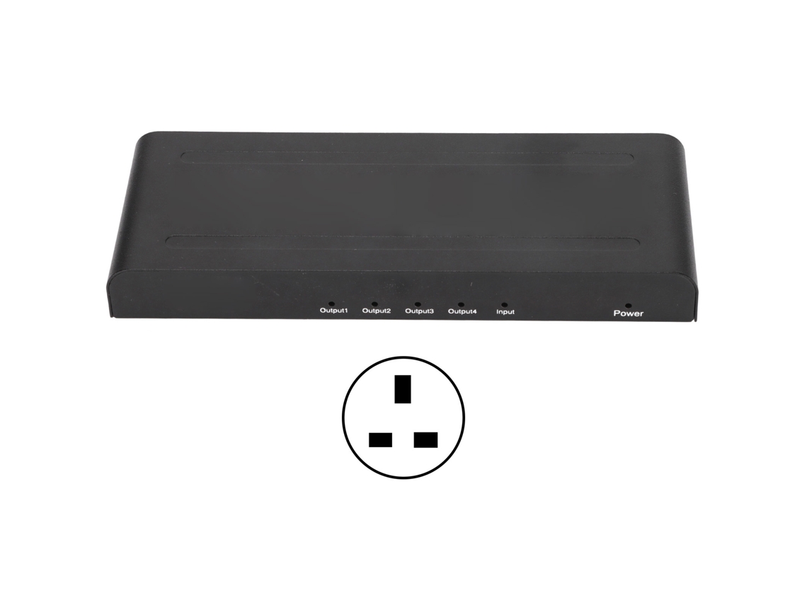Divisor De Interfaz Multimedia Hd 1x4 4k 60hz De 4 Puertos Con Amplificador De Distribución Y Enchufe Británico