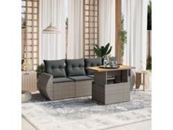 Conjunto de sofá de jardín de 5 piezas con cojines, ratán gris, DKD Home Decor