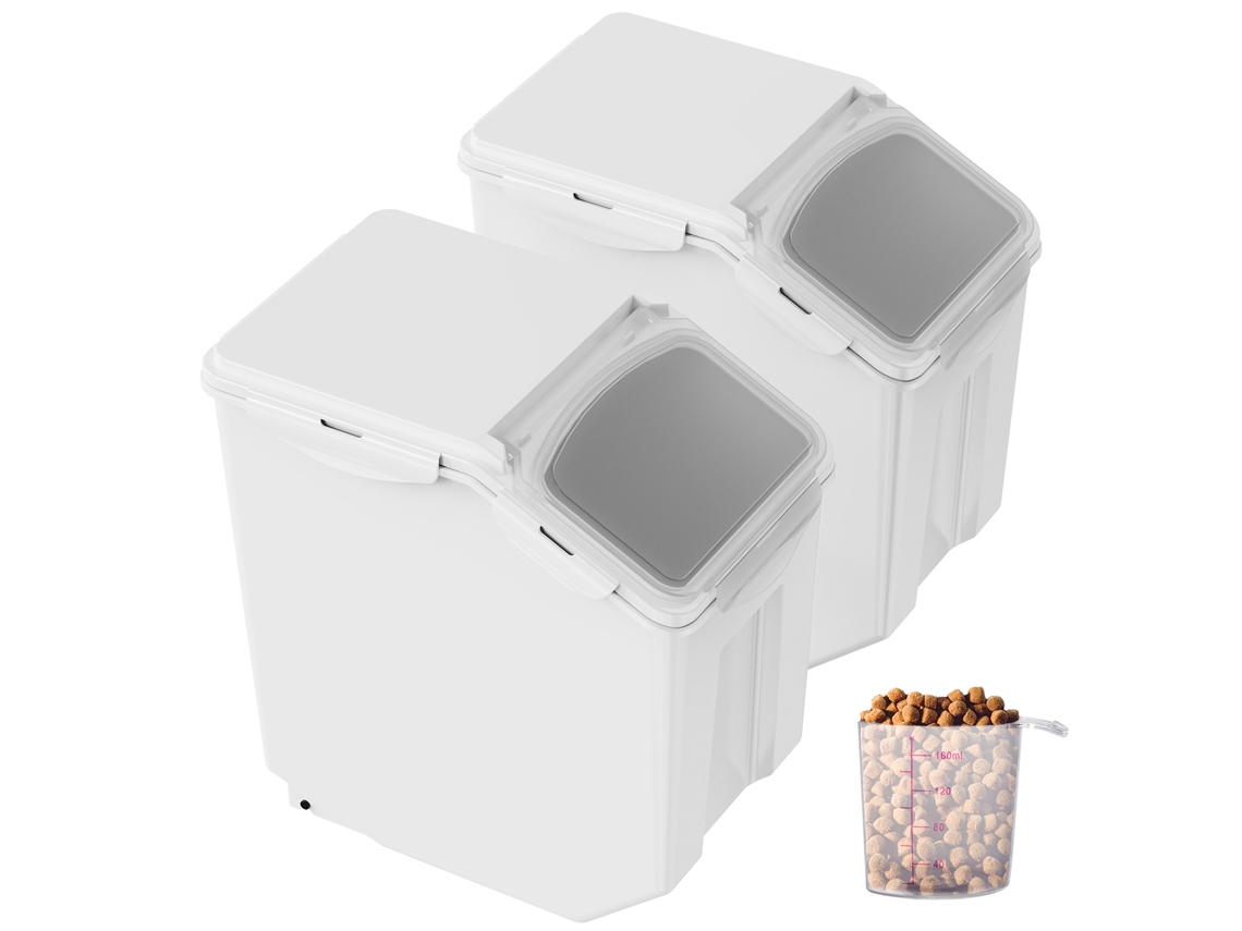 Contenedor de almacenamiento para ingredientes Succebuy de 2 x 15 l con tapa abatible, color blanco