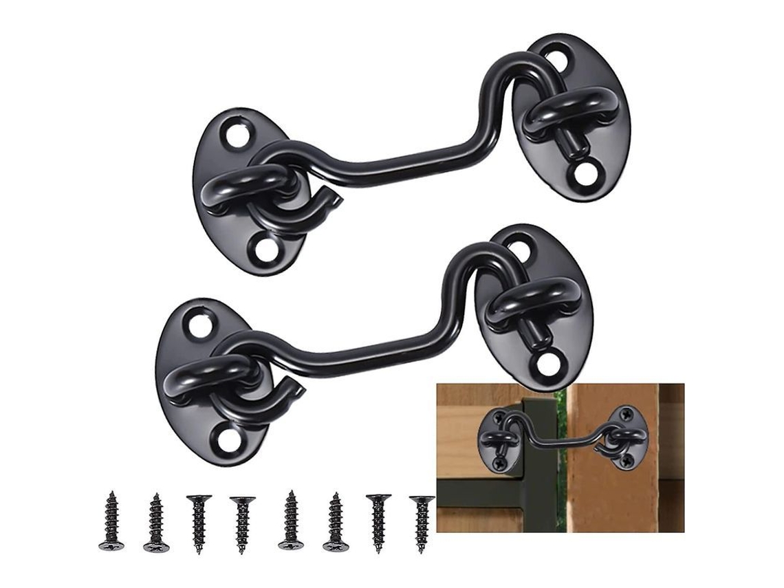 2026altiro-2 Ganchos Para Puerta Con Pestillo, Gancho De Acero Inoxidable Negro, Con Tornillos De Montaje (7,5 Cm)