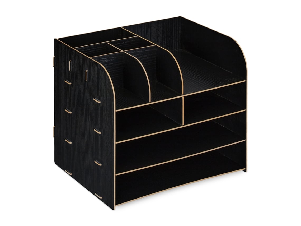 Organizador De Mesa Relaxdays Com Prateleira, 10 Compartimentos, Hbt: 27,5 X 32,5 X 25 Cm, Organizador Mdf, Preto