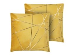 Conjunto de 2 cojines decorativos BELIANI Pinus de Terciopelo Amarillo 45x45x12