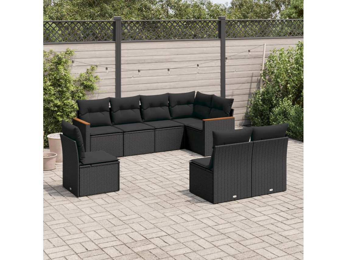 Conjunto de sofá de jardín de 8 piezas con cojines en mimbre sintético negro de DKD Home Decor