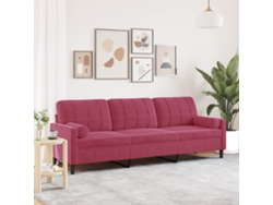 Sofá De 3 Plazas Con Cojines Terciopelo Rojo Tinto 210 Cm