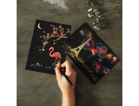 4pcs dibujo pintura arco iris scratch art mini notas con stylus raspado dibujo juguetes artes y manualidades para niños - europaCasa SLOWMOOSE