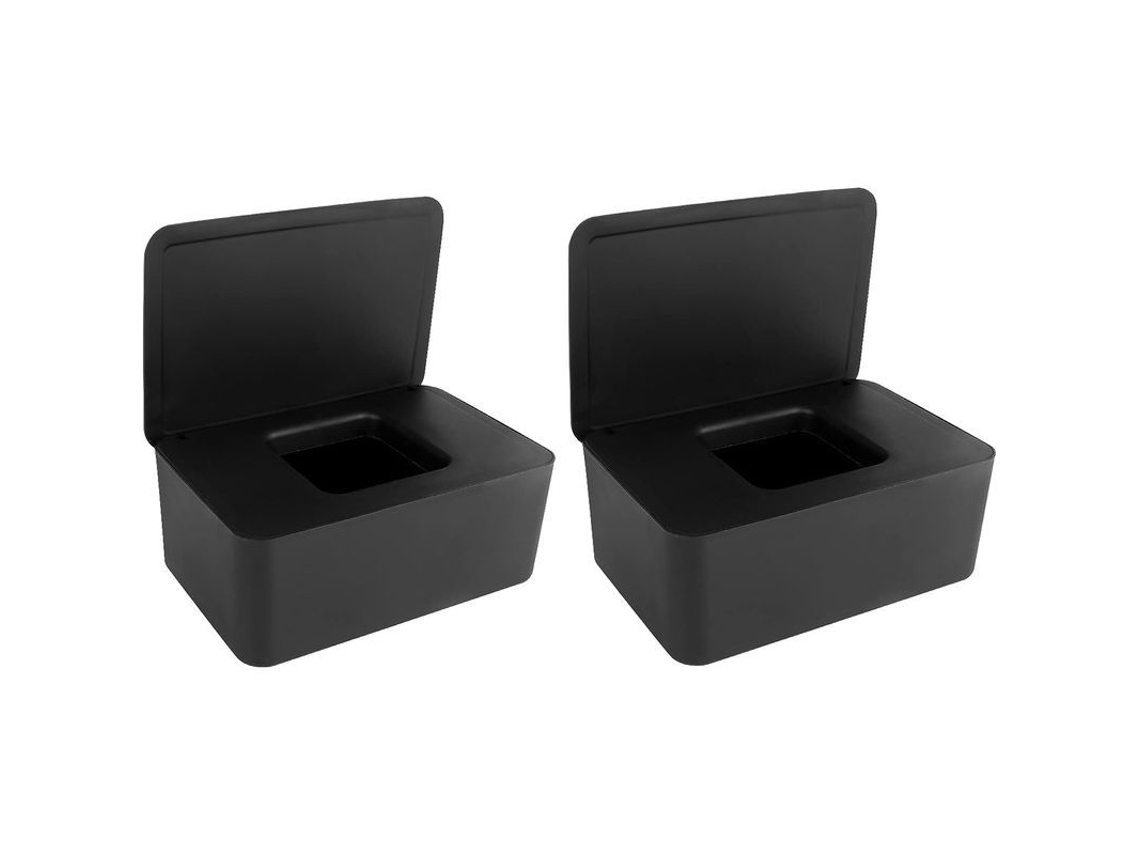 2 Cajas De Toallitas Húmedas, Dispensador De Toallitas Plástico Con Tapa, Almacenamiento Antihumedad Para Bebé, Negro