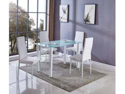 Conjunto de Mesa con 4 Sillas SALDOS Y STOCK Blanco (Cristal Templado y Cuero Sintético - 110X70 cm)