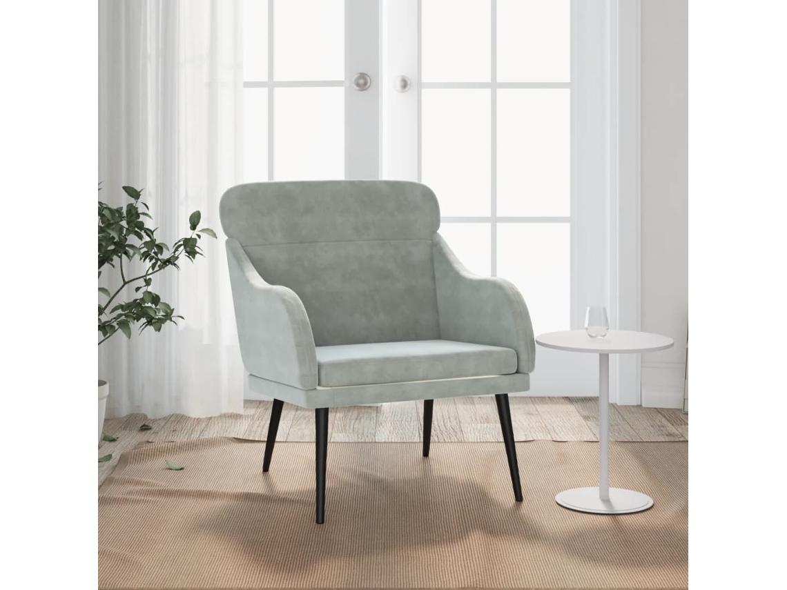 Cadeira com Apoio de Braços 63X76X80 Cm Veludo Cinzento-Claro