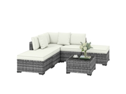 Conjunto De Muebles De Jardín De Ratán Y Acero De 6 Piezas Con Sofá, Mesa De Centro Y Cojines En Color Gris.