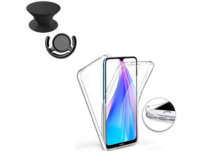 Kit Funda, 1 PopSocket y 1 Soporte PopSocket Xiaomi Redmi Note 8T 360° Transparente
