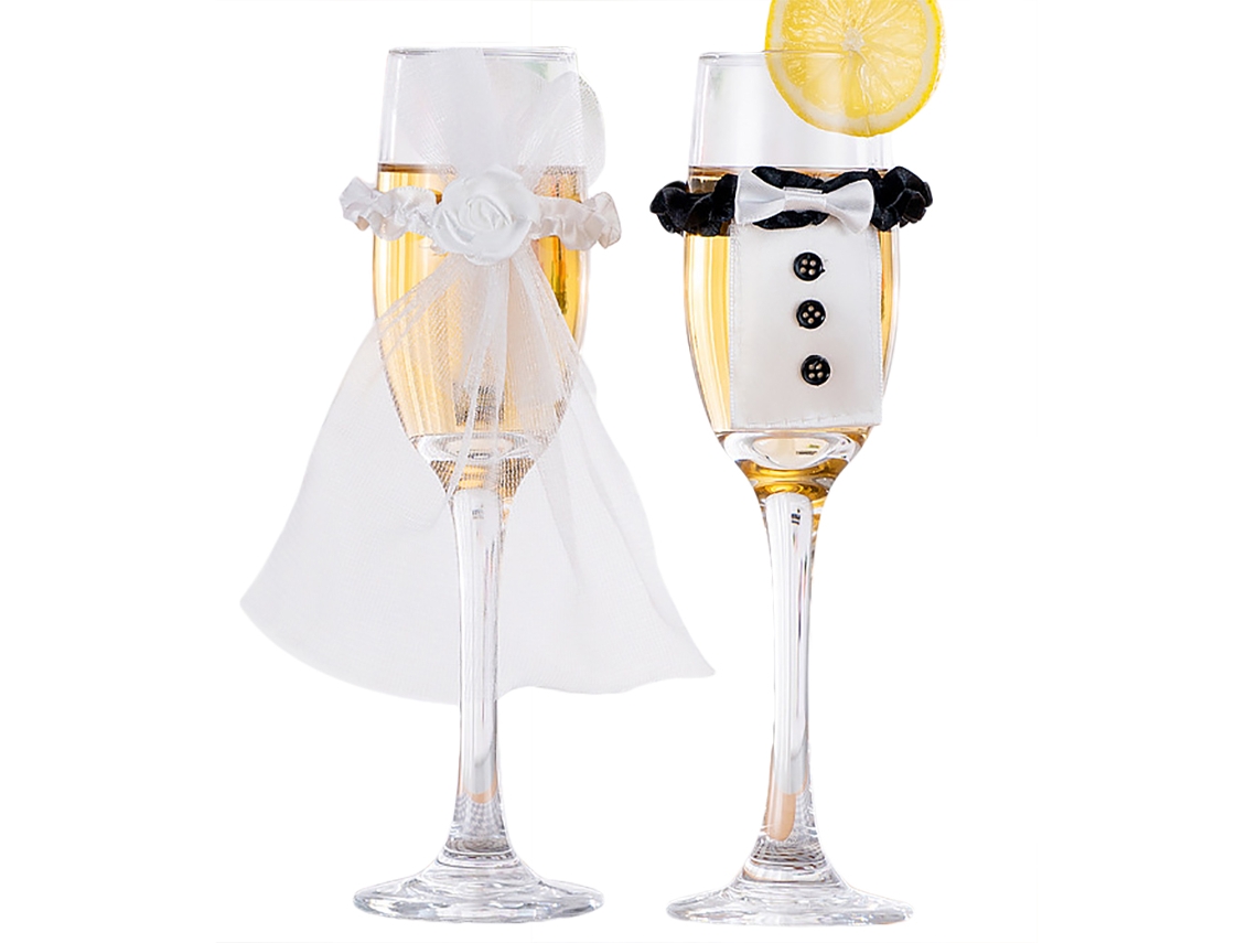 8 piezas/4 juegos de copas de vino para decoración de bodas, novio y novia, champán.