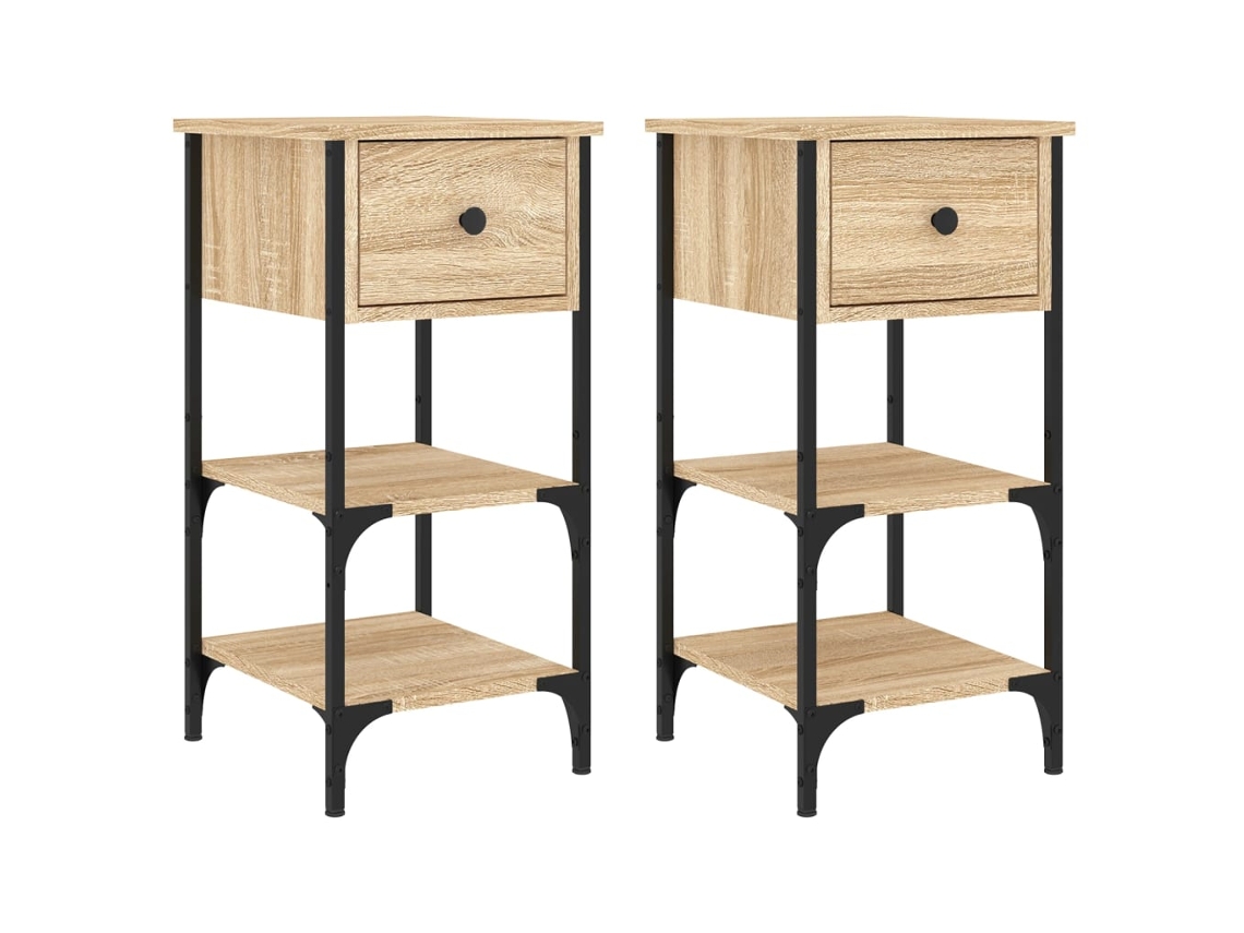 Juego de 2 mesitas de noche de madera de roble Sonoma, EXCLUSIVA MAISON