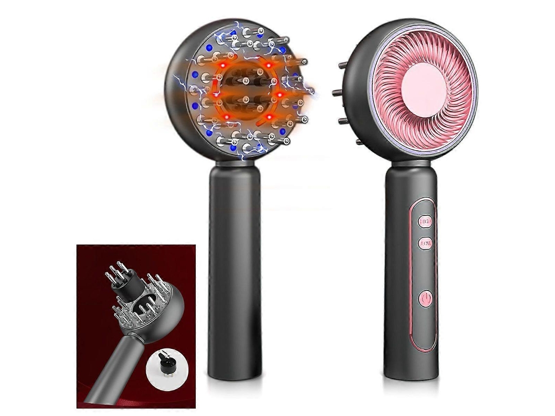Cepillo eléctrico portátil para masaje del cuero cabelludo con terapia de luz roja y azul para relajación.