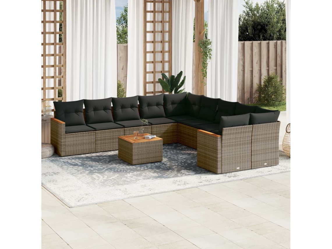 Conjunto de sofás de jardín de 11 piezas DKD Home Decor con cojines de mimbre gris