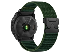 Bracelete Para Garmin (26mm) - Nylon Trançado - Padrão De Montanha - Fivela De Paraquedas - Ponteira De Metal Verde Abeto