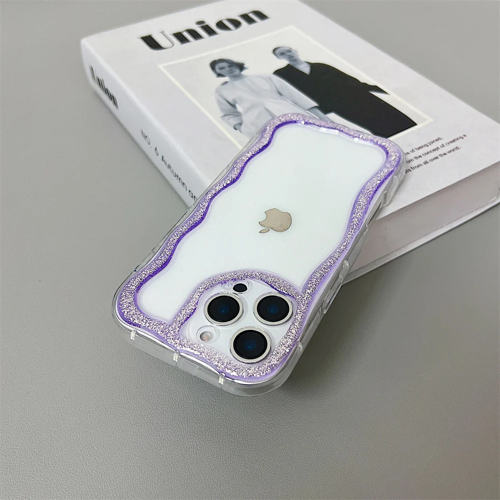 (iphone 16 Pro, Morado) Funda Para Teléfono Con Diseño Ondulado, Compatible Con Iphone, Transparente, Bonita, Funda Protectora A Prueba De Golpes.