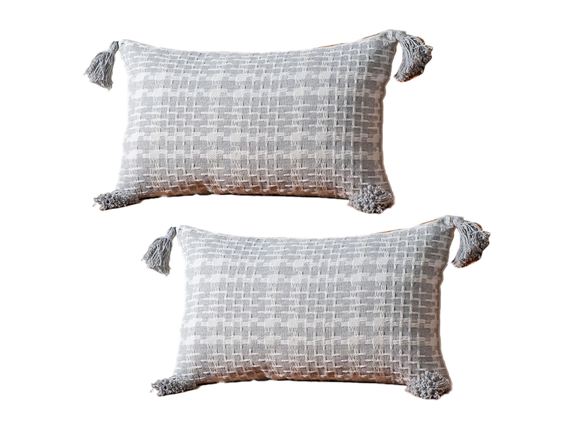2 Fundas De Almohada Geométricas Rectangulares Con Borlas De Tela, Adecuadas Para Muchos Lugares.