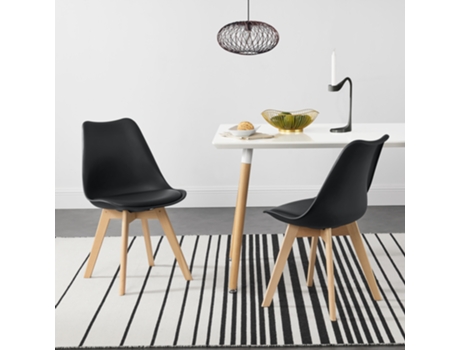 Juego de Sillas de Comedor [EN.CASA] Fläten Negro (Cuero sintético, Haya - 81 x 49 x 57 cm)