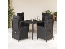 Juego de comedor de jardín de 5 piezas con cojines, mimbre sintético negro, DKD Home Decor