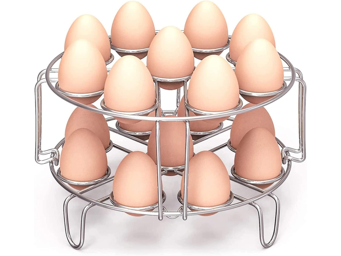 Rejilla apilable para cocer huevos, fabricada en acero inoxidable 304, para ollas a presión de 6 a 8 litros, con capacidad para hasta 18 huevos.