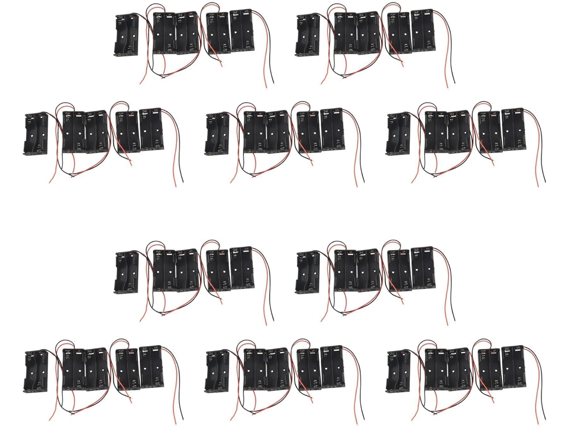 50 Unidades De Caja Portapilas Aa De 2 X 1,5 V, Color Negro, Con Cables De Conexión.