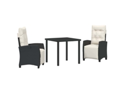 Conjunto De Comedor De Jardín 3 Uds | Mueble De Jardín Negro Ratán Sintético