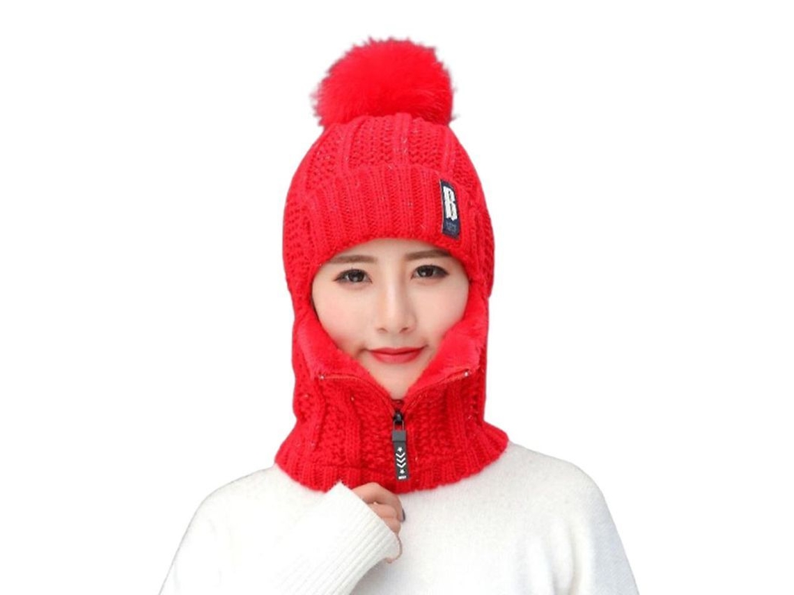 2026-gorro Tejido De Lana Y Acrílico Para Mujer Con Cierre Zipper, Abriga Orejas Y Cuello, Ideal Para Ski Y Actividades Al Aire Libre