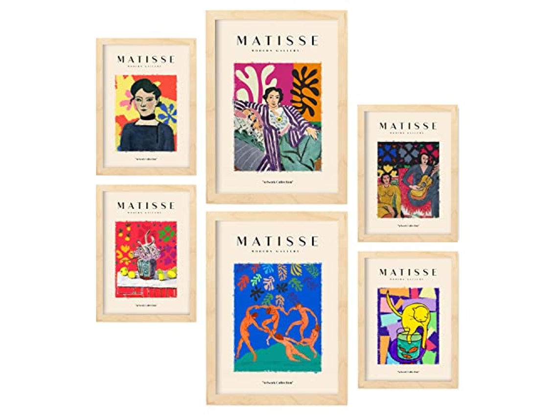 NACNIC Set De 6 Posters De Henri Matisse Celebración Láminas De Fauvismo Y Arte Abstracto Para  Tamaños A3 & A4 Marcos Color Madera