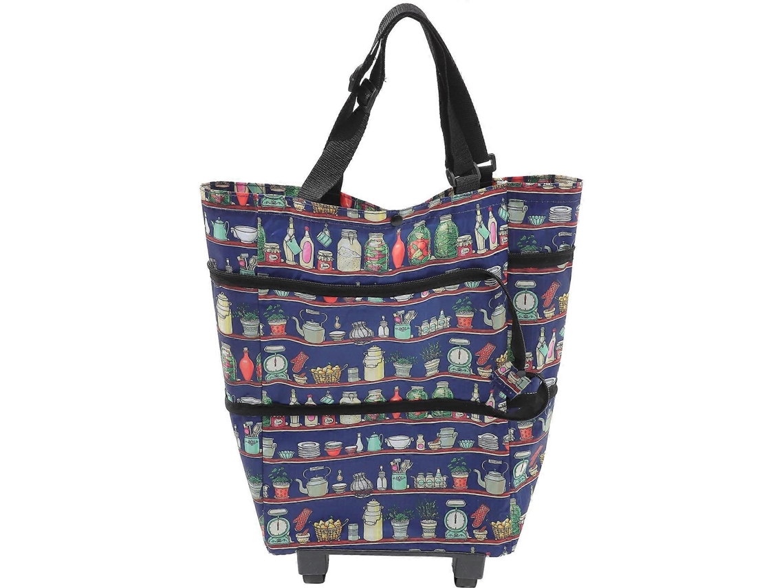 Bolsa de compras plegable con ruedas, carrito de compras portátil y plegable, diseño espacioso de lona para viajes y compras de comestibles. GOKOCO