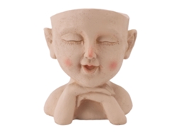 Maceta de resina Primerox con rostro masculino pintado a mano y orificio de drenaje para suculentas. Marca: S/MARK