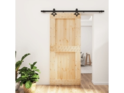 Puerta Corredera Con Herrajes Madera Maciza De Pino 90x210 Cm