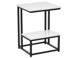Mesa De Centro Moderna Para Salón, Mesa Auxiliar Para Dormitorio, Estructura De Acero Negro, Tablero Con Estante Efecto Mármol Blanco.