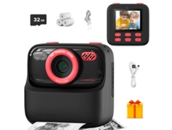 Câmera Digital Instantânea Infantil, Tela Grande de 2,4 Polegadas, Lentes Duplas Frontal e Traseira de 1080p, Memória de 32 Gb CZHHMART (vermelha)