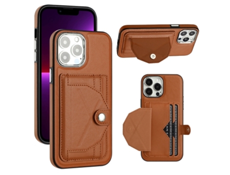 Funda Mobile Phone Cases Shockproof With Card para iPhone 13 Pro Max Piel Marrón
