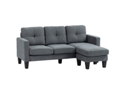 Sofá esquinero en forma de L con chaise longue reversible, tapicería gris oscuro.