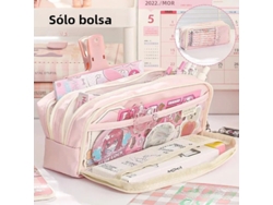 (rosa) Estuche Transparente De Cinco Capas, Gran Capacidad Y Diseño Liviano.
