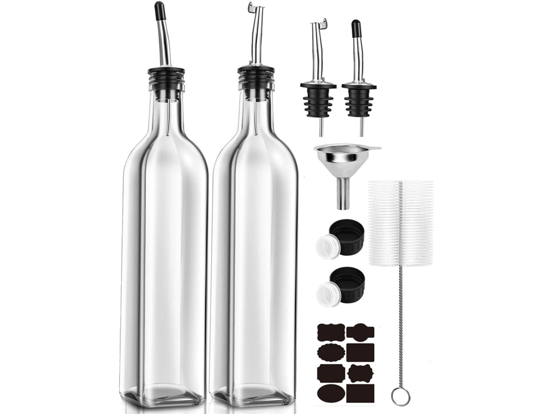 Dispensador De Aceite De Oliva De 500 Ml (17 Oz), Juego De 2 Dispensadores De Aceite De Oliva Y Vinagre De Vidrio