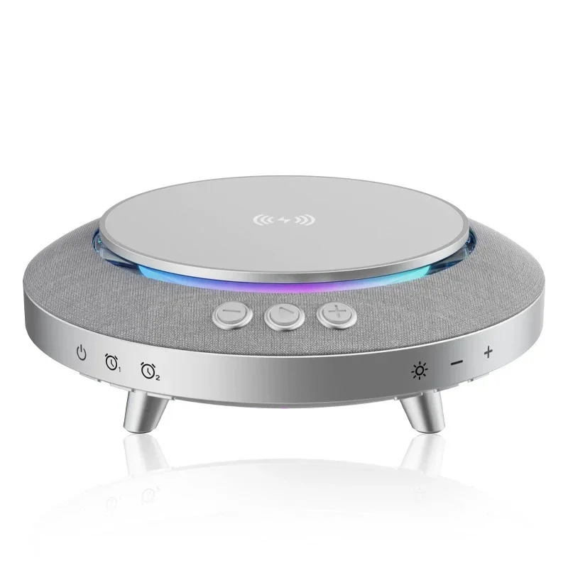 (Plateado) Altavoz Bluetooth de alta fidelidad de 15 W con carga inalámbrica y sistema de sonido envolvente todo en uno para el hogar