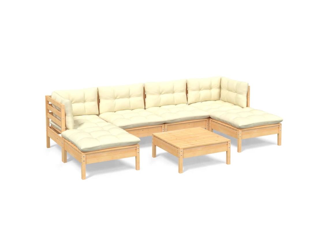 Maison Exclusive - Muebles De Jardín 7 Piezas Cojines Madera De Pino Color Crema